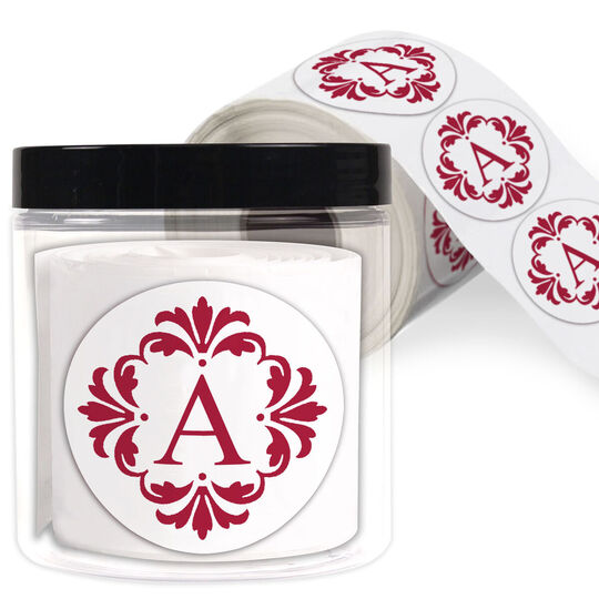 Damask Framed Initial Round Labels in a Jar